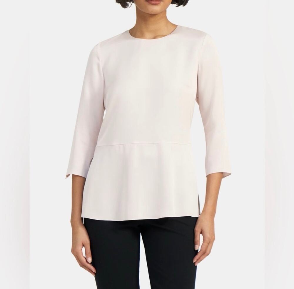 Theory Women's Size Small 3/4 length sleeve peplum top pink d100% silk georgette